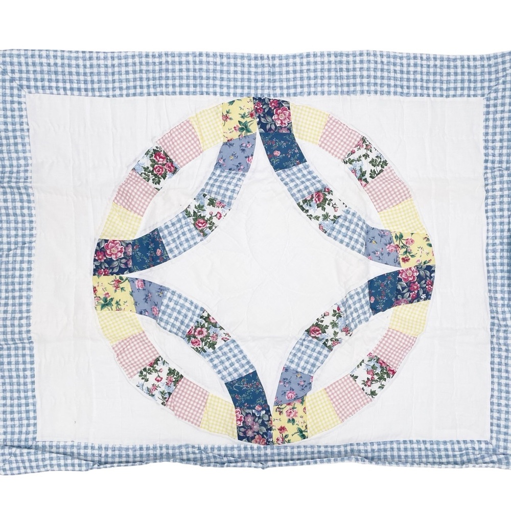 Vintage Country Cottage Pillow Sham 100% Cotton Spring Beauty Quilted Design